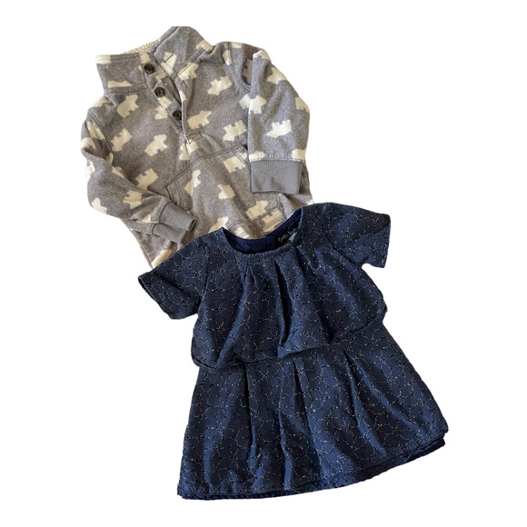 Bundle of Toddler 2T Tops A Fleece Pullover Sweatshirt Jacket and Denim Top - Picture 1 of 7